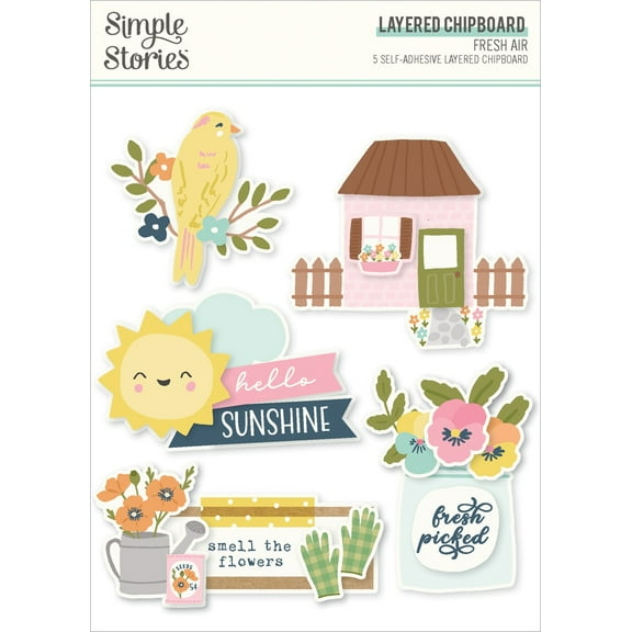 Fresh Air Layered Chipboard Die-Cuts-5/Pkg