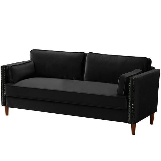 Segmart Black Loveseat Sofa Modern Linen Fabric Sofas For Small Spaces Upholstered Armrest With Solid Wood Legs Classically 3 Seater Bed Living Room Bedroom Office L4305 Com Segmart Black Loveseat Sofa Modern, 3 Seater Sofa Bed Settee