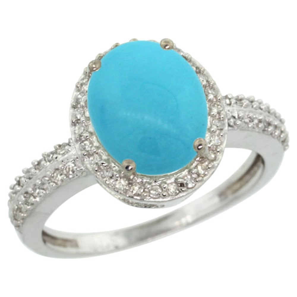 Sterling Silver Diamond Sleeping Beauty Turquoise Ring Oval 10x8mm, 1 2 inch wide, sizes 5-10 by WorldJewels
