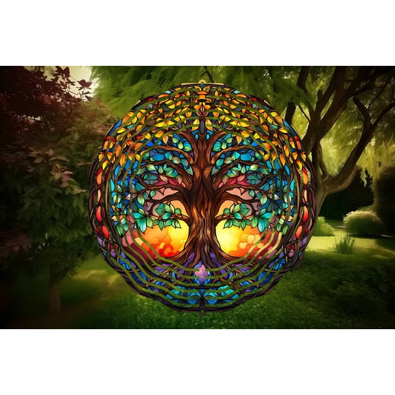 Tree of Life Metal Wind Spinner Spiritual Garden Decoration, 3D Kinetic Yard Art