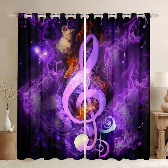 Homewish Musical Notes Black Out Curtains for Female Men Adults,Abstract Gradient Curtains Pack of 2 (42x63 Each),Music Theme Bedroom Curtains,Ultra Soft Home Decor