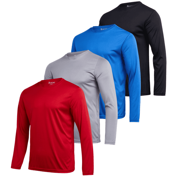 iXtreme Mens Athletic Shirts - 4 Pack Lightweight Performance Dry Fit Long Sleeve Shirts for Men (S-3X)