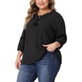 thumbnail image 4 of Unique Bargains Women's Plus Size Tie Neck Tassel Self Flutter Sleeve Blouses Tops 4X Black, 4 of 6