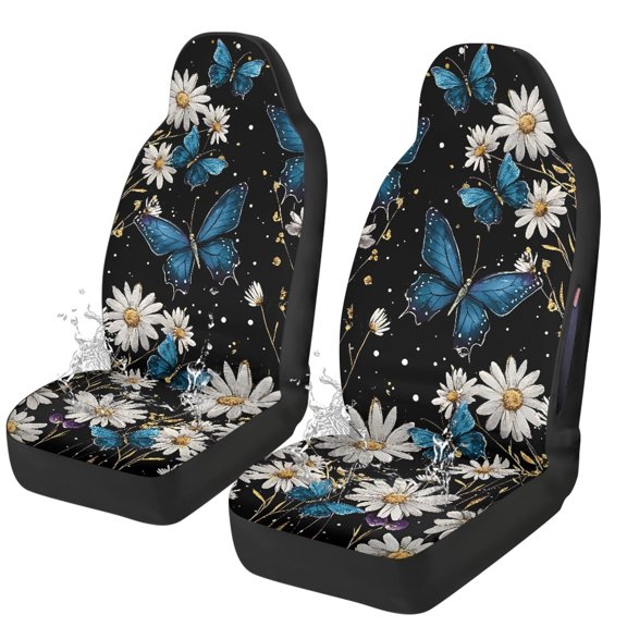 CHAQLIN Butterfly Daisy Seat Covers for Auto, Premium Car Seat Cover Stretchy Polyester Vehicle Seat Covers
