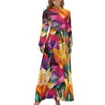 thumbnail image 2 of Lily Floral Tulips Dress Colorful Flowers Party Custom Maxi Dress High Neck Long Sleeve Street Wear Bohemia Long Dresses, 2 of 5
