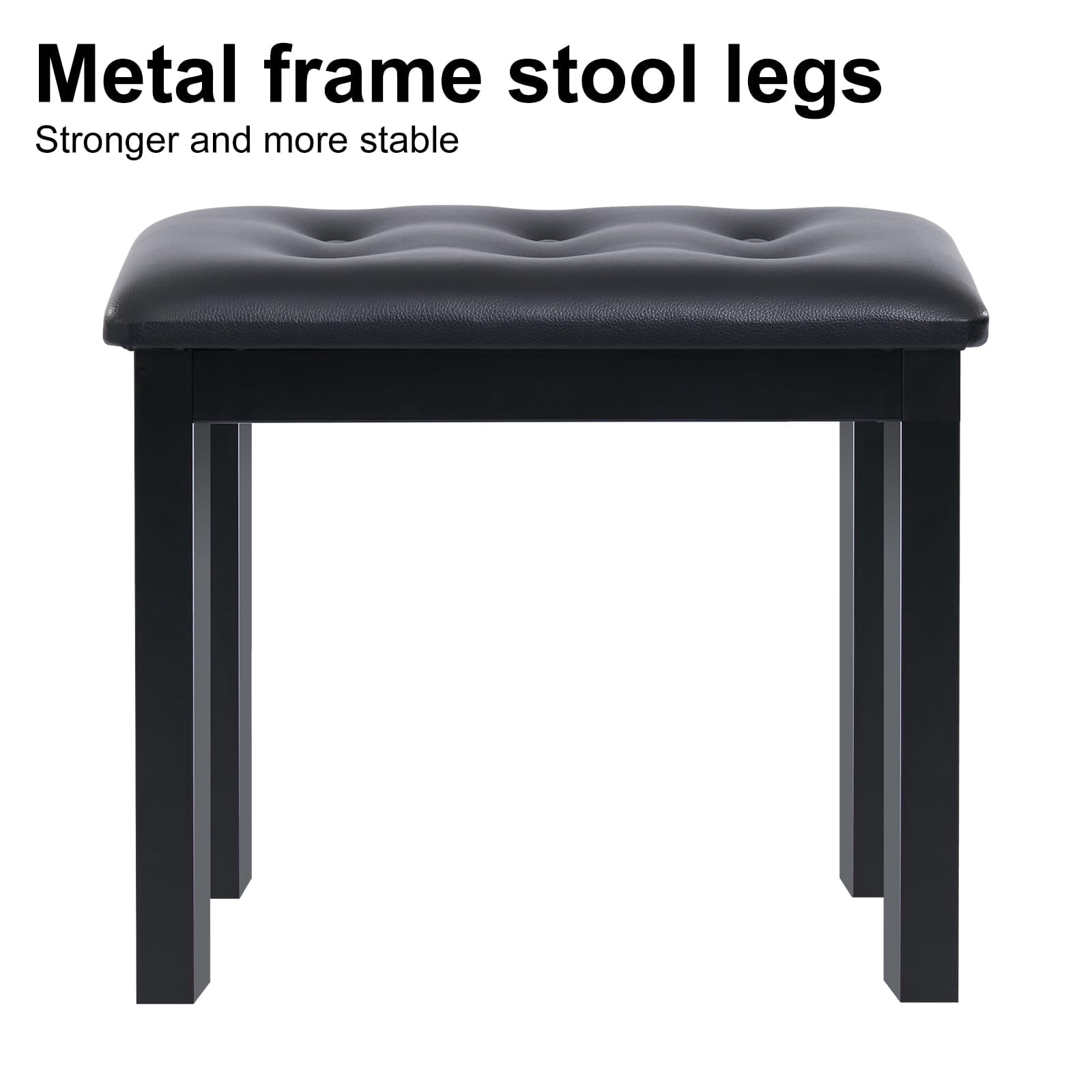 AODSK Piano Bench, PU Leather Padded Keyboard Stool, Sturdy Iron Leg Comfortable Piano Chair, 17.72×11.61×19.49 Inch, Black