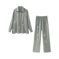 thumbnail image 2 of Ensemble Chemise à Sequins Décontractée pour Femmes Chic Col à Revers Manches Longues Pantalon Taille Élastique Ensemble de Printemps, 2 of 13