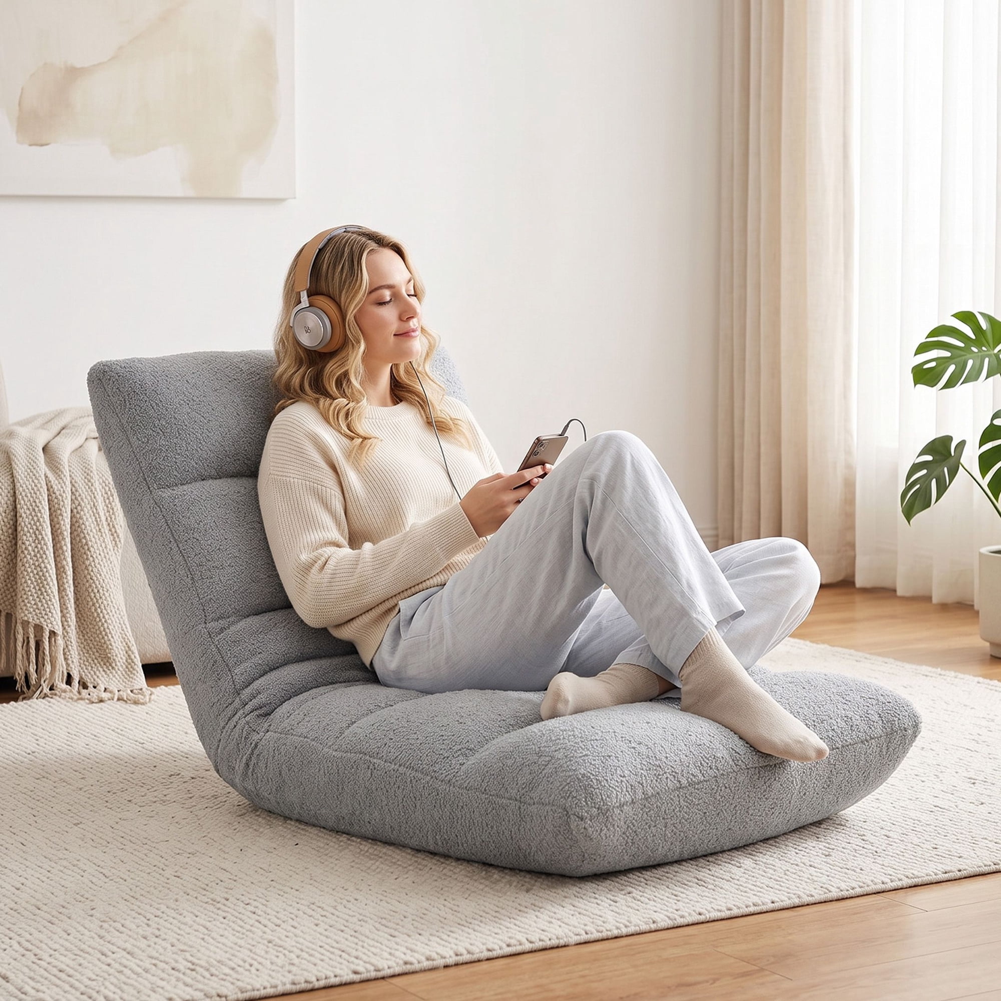 Gianna Folding Floor Gaming Chair with Back Support, 14 Adjustable Positions, Gray
