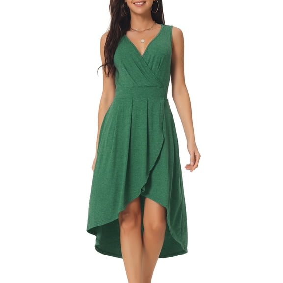 DARING DIVA Women's V Neck Sleeveless Midi Wrap Dresses S Green