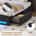 thumbnail image 2 of Queen Bed Frame with Storage Headboard and Charging Station, Leather Upholstered Bed Frame Queen Size with 4 Drawers and LED Lights, Type C and USB, No Box Spring Needed, Black, 2 of 8