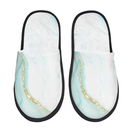 Balery Gold Lines Marble Watercolor Slient Indoor Furry Fleece Comfort House Shoes Soft Non-Slip Home Shoes Cotton slippers House Slippers-- Large