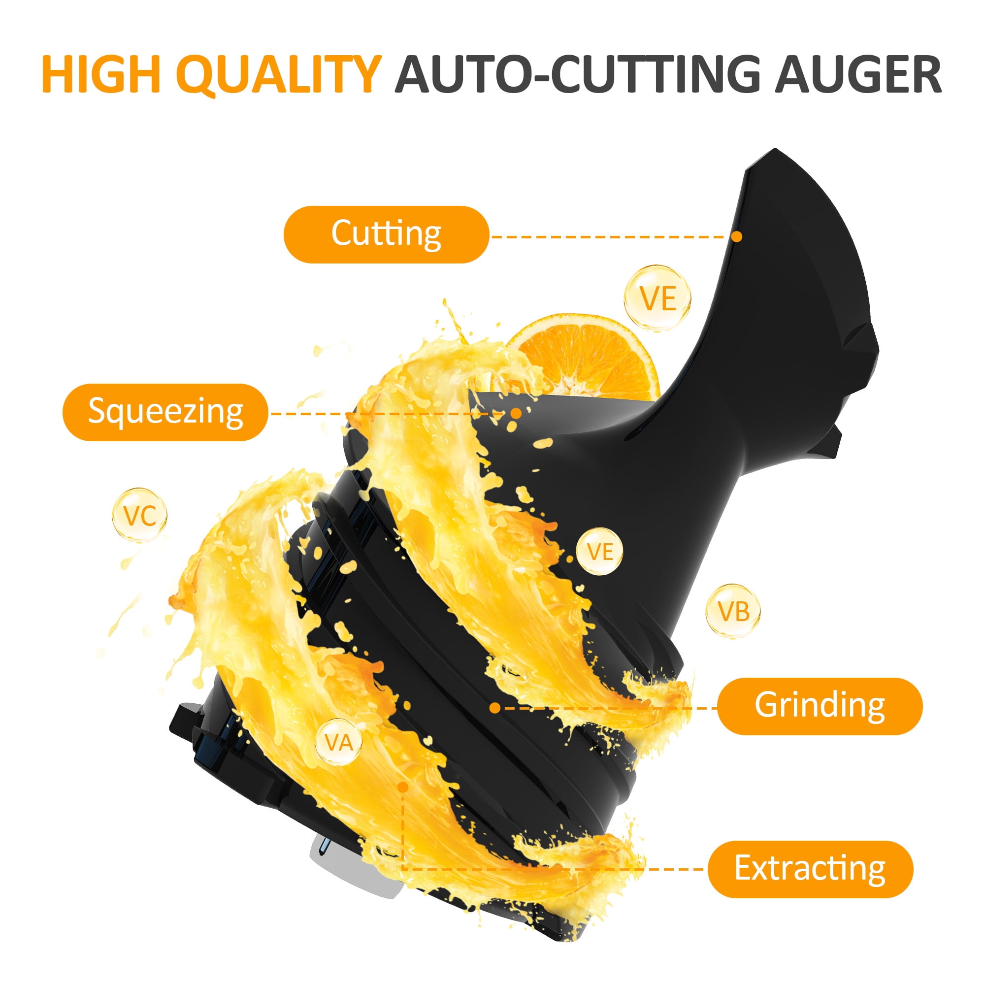 May in Color Slow Cold Press Juicer 5.9" Wide Feed Chute Masticating Juice Extractor - Black