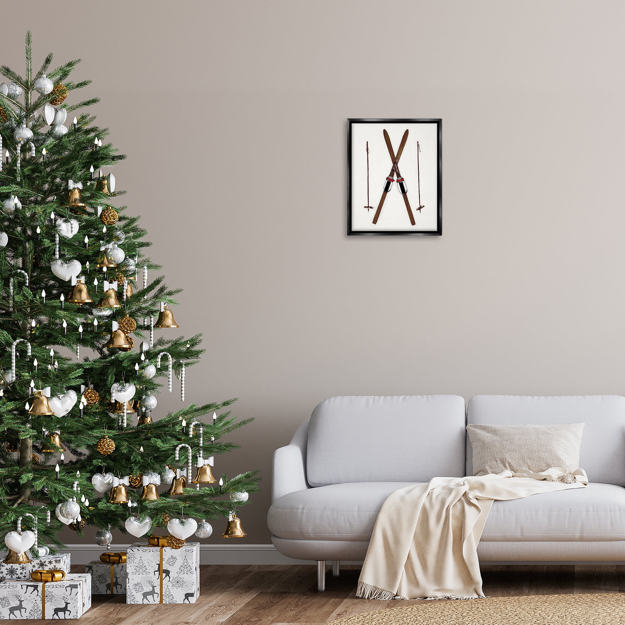 Stupell Industries Minimal Winter Skis Sports Painting Black Floater Framed Canvas Art Prints Wall Art, 17 x 21