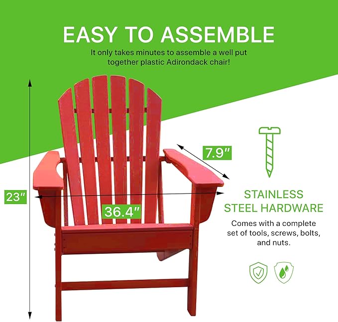 NewTechWood Atlantic Classic Curveback Ruby Red Plastic Outdoor Patio Adirondack Chair