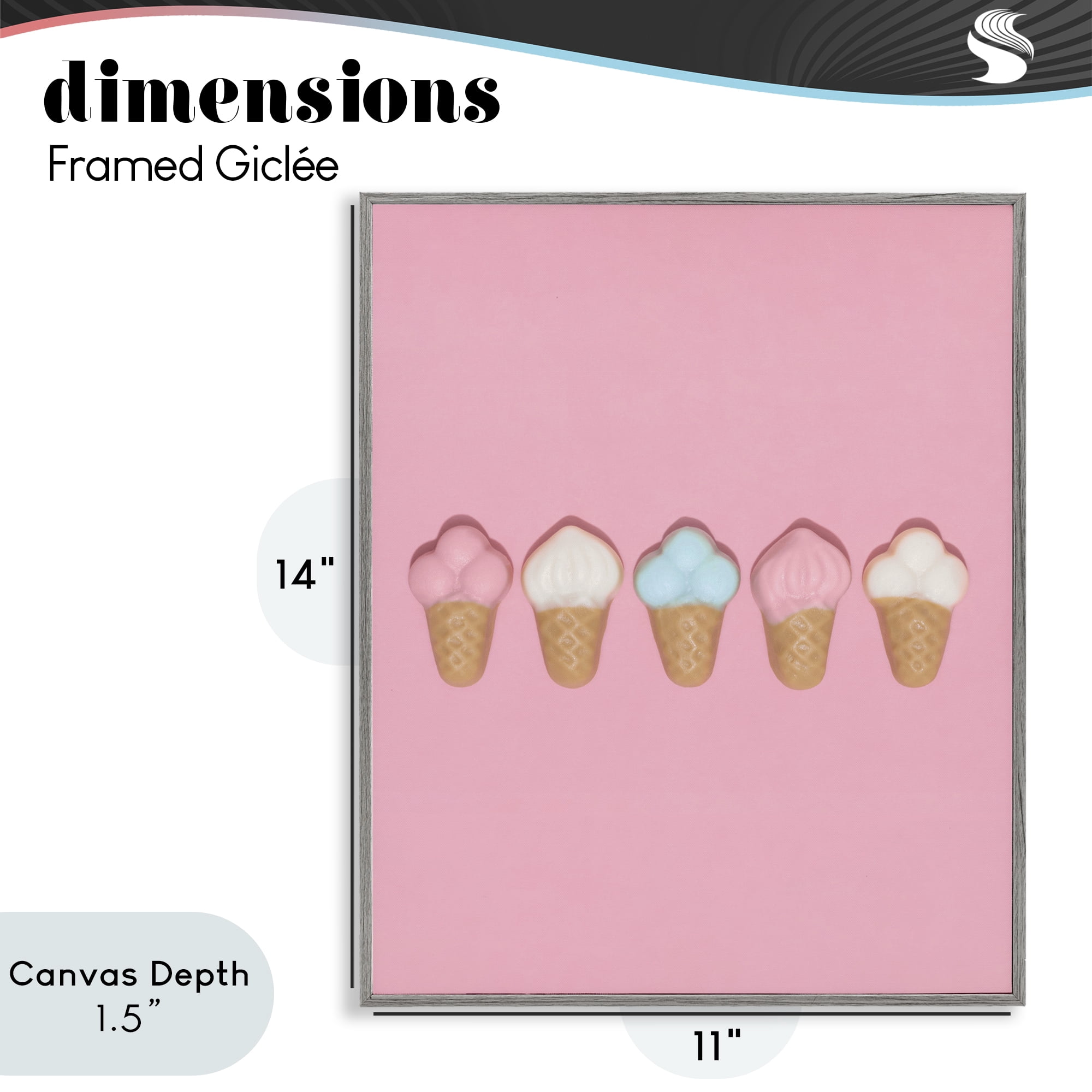 Stupell Industries Pink Ice Cream Candy Gray Framed Giclee Art, design by LISH Creative