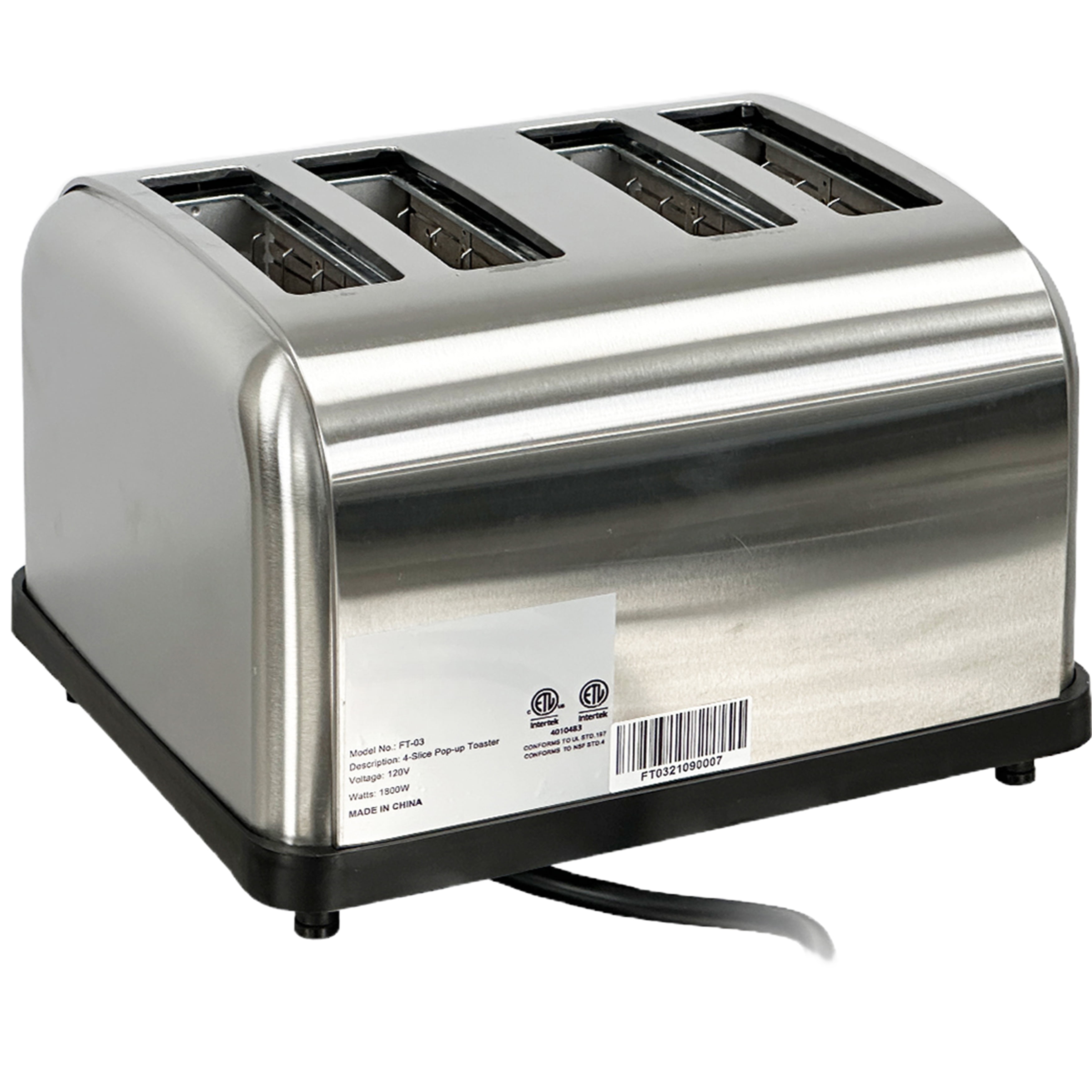 Commercial Manual 4-Slice Toaster, Stainless Steel 120V Electric Toaster, NSF