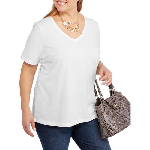 womens plus size short sleeve v neck tee walmart com plus size v neck t shirts