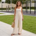 thumbnail image 6 of Vxararl Womens Wide Leg Flowy Palazzo Pants High Waist Flowy Fit with Drawstring Trousers Casual Beach Vacation Clothes, Summer Fall 2026 Palazzo Pants for Women Beige M, 6 of 7