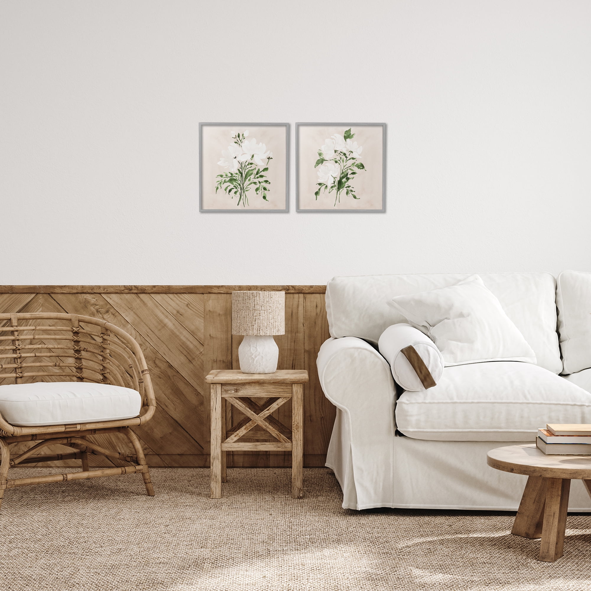 Stupell Industries White On Tan Botanicals 2 Piece Gray Framed Giclee Art Set, design by Lucille Price