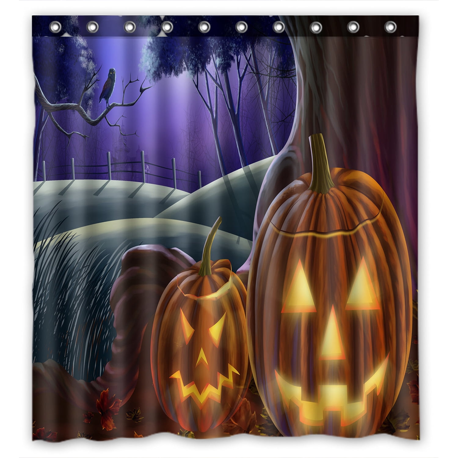60/72" Witch with Black Cat Ride the Broom Halloween Funny Shower Curtain Set 