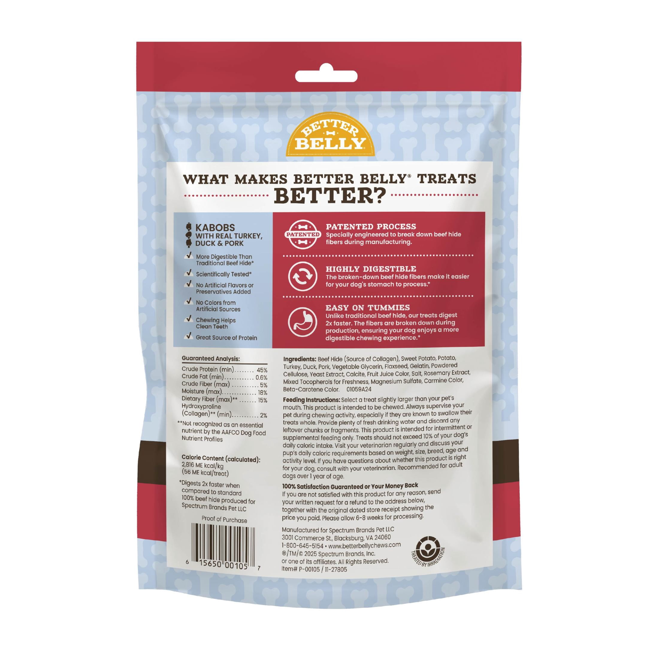 Better Belly Happy Tummy Triple Flavor Kabob Chew Highly Digestible Dog Treat for Sensitive Stomachs, 10 Count