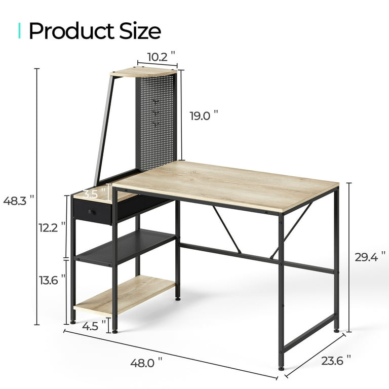 Dropship Computer Desk 48 With Storage Shelves Student Study Writing Table  For Home Office Modern Simple Style PC Laptop Table Rustic Black Metal  Frame Brown to Sell Online at a Lower Price