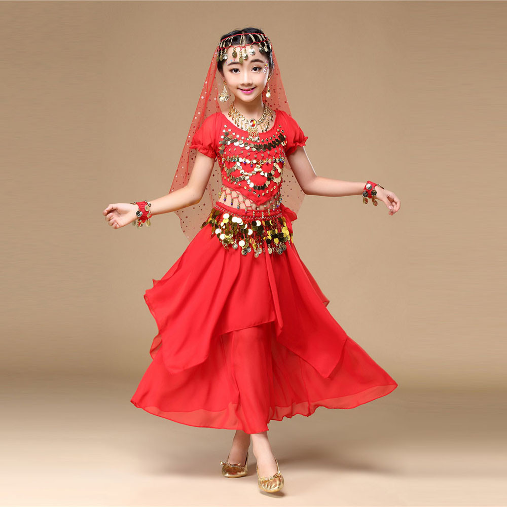 Hunpta Kids' Girls Belly Dance Outfit Costume India Dance Clothes Top+Skirt - image 4 of 9