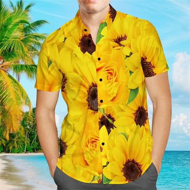 Camisas de verano con estampado de girasol para hombre camisas de manga corta ropa informal diaria camisas para hacer ejercicio al aire libre Walmart en linea