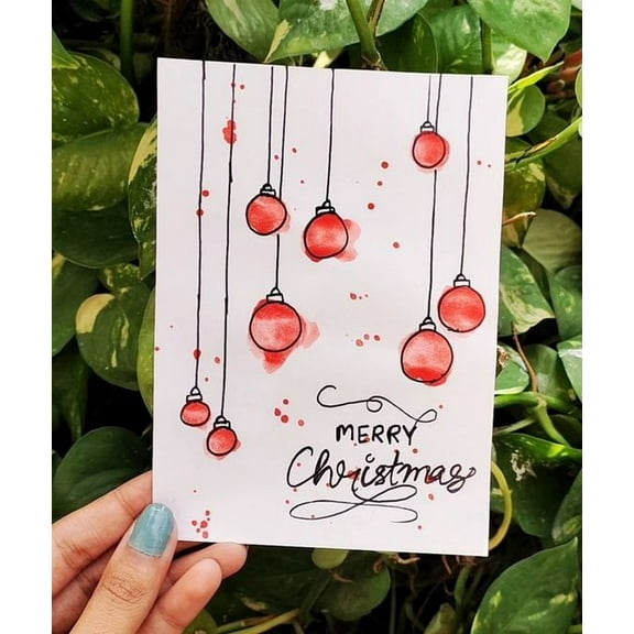Charming Merry Christmas Card – Festive Red Ornaments Design – Blank Inside for Personal Messages – Perfect Holiday Greeting Card with Envelope Included
