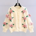 thumbnail image 2 of Knitted Cardigans for Women Floral Button Cardigan Cropped Lantern Long Sleeve Open Front Sweater Fall Knit Coat (White Free Size), 2 of 6