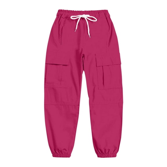 Wxirdiow Girls Cotton Pants Girls Cargo Pants with Elastic Waist & Multiple Pockets Fashion Casual Joggers for Teen Girls Hot Pink Size,9-10 Years