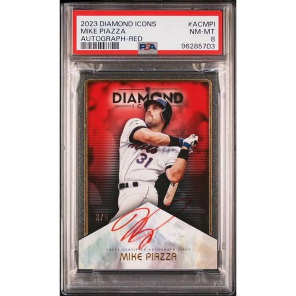 Collectible 2023 Topps Diamond Icons #ACMPI Mike Piazza PSA 8 NM-MT Auto 3/5 New York Mets Baseball Card