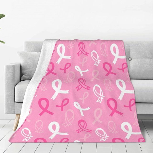 Fotbe Breast Cancer Awareness (3) Manta de Franela Acolchonada con Estampado, Súper Suave y Esponjosa, Extra Grande para Sofá, Cama, Uso Todo el Año-60"x50"