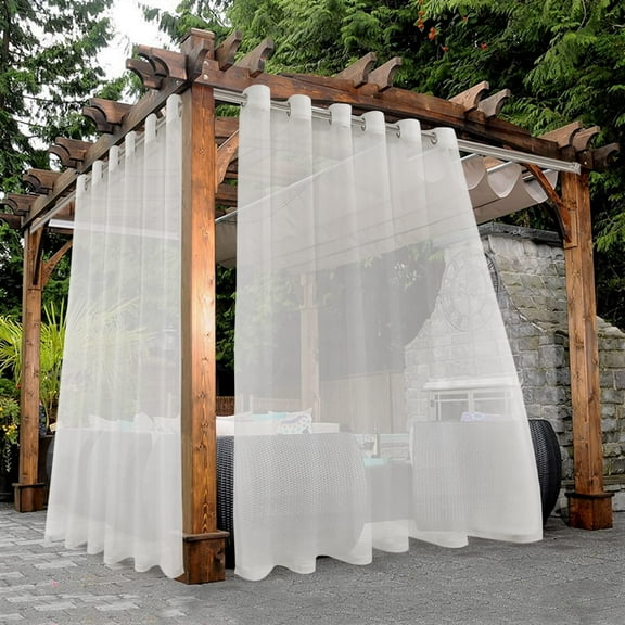 LUSHVIDA Waterproof Outdoor Sheer Curtains for Patio, Beige, 100 x 95 inch, 2 Panels - Outdoor Curtains Grommet Voile Drapes for Living Room, Bedroom, Pergola, Porch, Deck, Lanai and Cabana