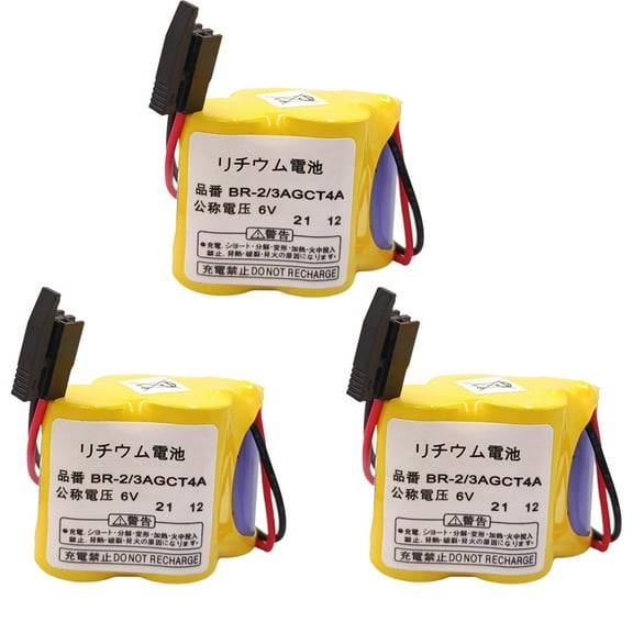 3 Pcs BR-2/3AGCT4A 6V 4400mAh Replacement Battery for Panasonic FANUC A98L-0031-002 with Black Plug