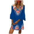 thumbnail image 2 of SMihono Robe d'Été Bohème pour Femmes Grande Taille Mode Robe d'Été Décontractée à Col en V Manches Courtes Imprimée Mini Robe, 2 of 6
