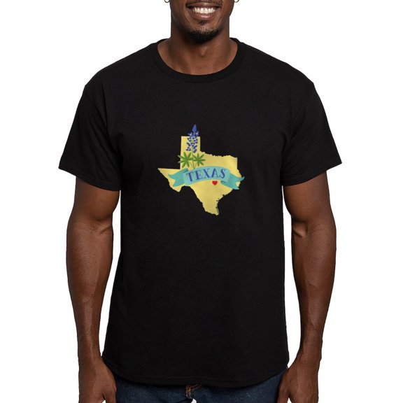 CafePress - Texas State Outline Bluebonnet Flower T Shirt - Men's Fitted T-Shirt