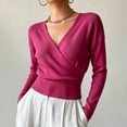 thumbnail image 3 of Women's Cinched Waist Knit Tops Fall and Winter Long Sleeved Solid Color Collar Top Casual Sweater, 3 of 9