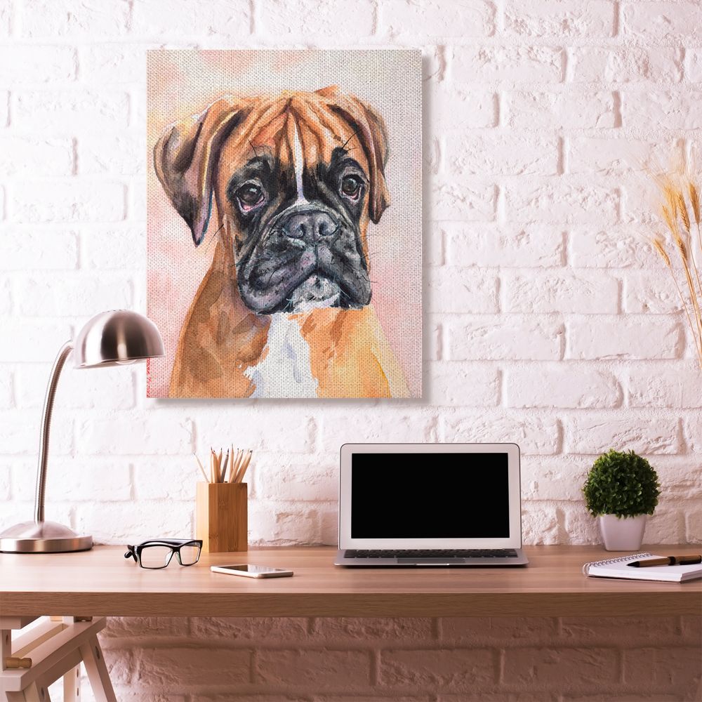Stupell Industries Cute Boxer Dog Pet Animal Watercolor Painting Super Canvas Wall Art by George Dyachenko