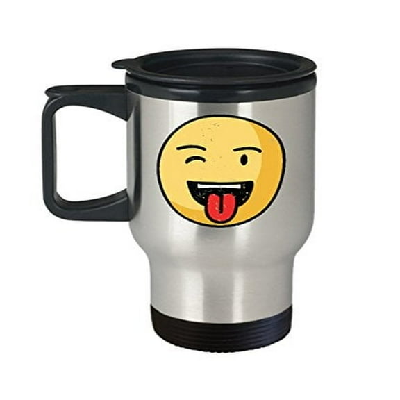 Smiley Face 14 oz Stainless Steel Travel Mug - Fun Emoji Coffee Cup Gift