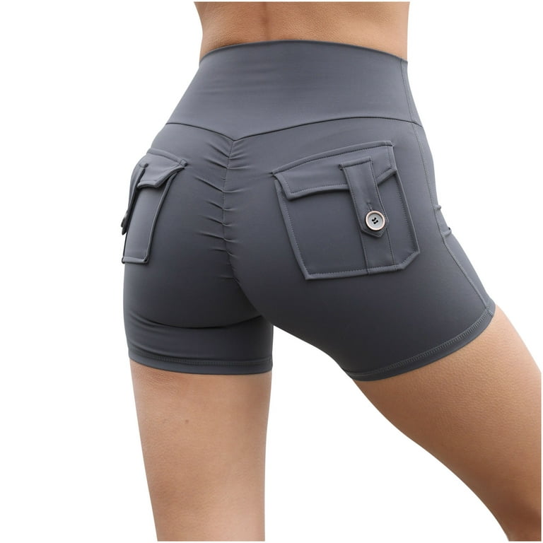 Cargo Shorts for Women with Pockets Scrunch Booty Short Leggings High  Waisted Stretch Workout Athletic Shorts (Small, Gray)