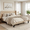 thumbnail image 2 of Amolife King Size Upholstered Platform Bed Frame with Fabric Diamond Deluxe Wingback Headboard, Beige, 2 of 7