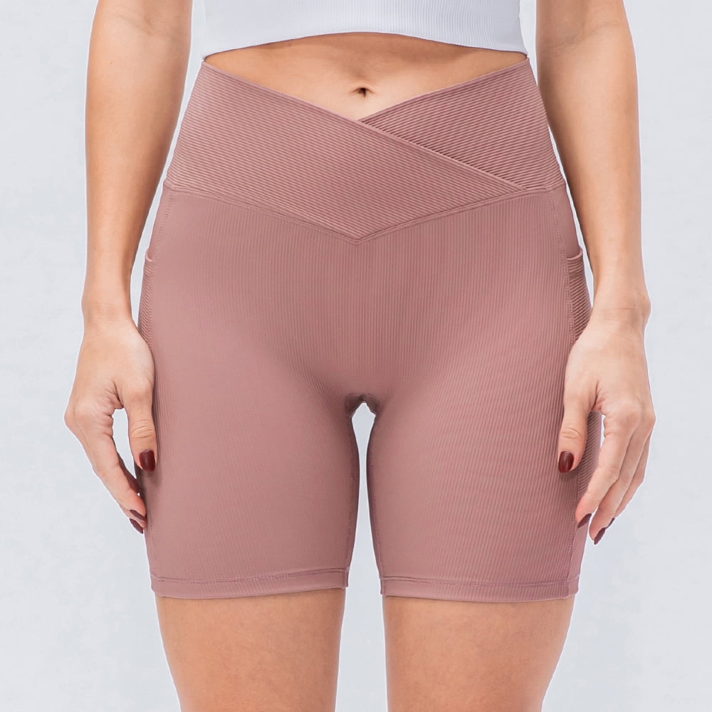 Womens Cross Waist Biker Shorts Butt Lifting Workout High Waisted Running  Yoga Shorts with Side Pocket - Walmart.com