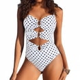 thumbnail image 2 of VISALY Cutout One Piece Swimsuit with Ring Linked Tummy Control Ruched Polka Dot Monokini Bathing Suit for Beach Vacation Slimming Swimwear One Piece Bathing Suits One Piece Beach Swimwear Beige L, 2 of 5