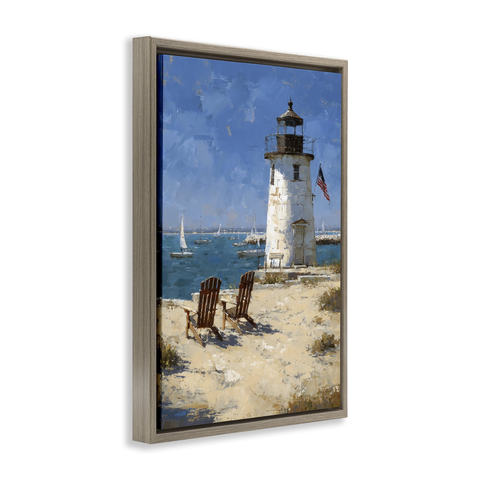 Stupell Industries Summer at Lighthouse Bay Brown Framed Floater Canvas Wall Art, design by Petal Prints Design