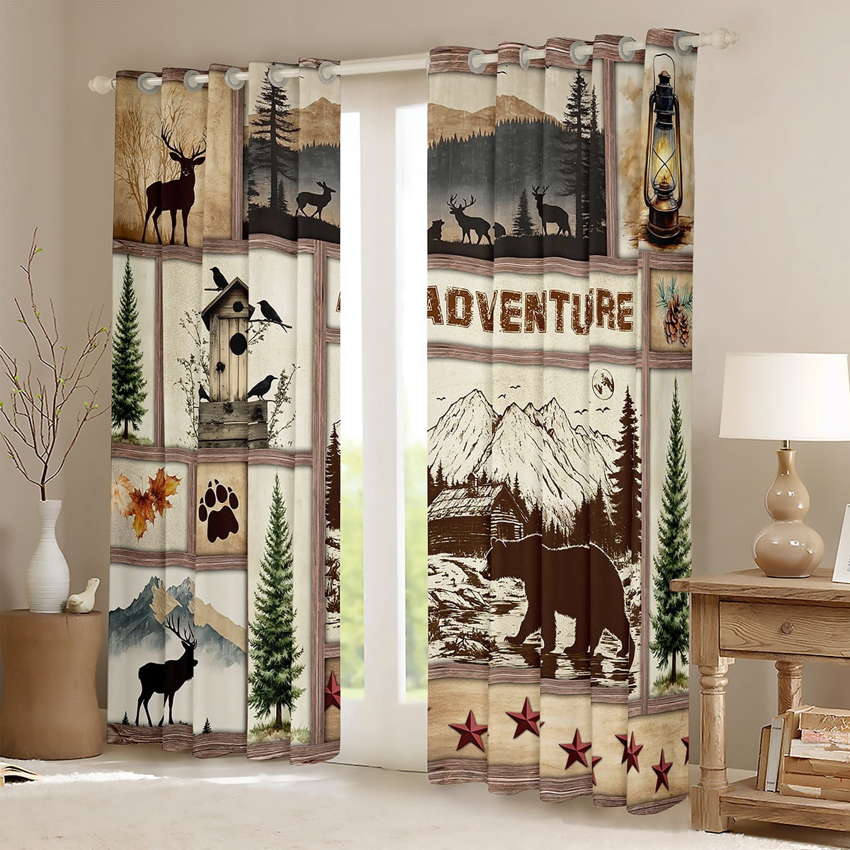 jejeloiu Safari Bear Tiger Blackout Curtains Set of 2 (52x84 Each),Jungle Wildlife Window Curtains,Rustic Farmhouse Cabin Curtains and Drapes,Microfiber Bedroom Decoration