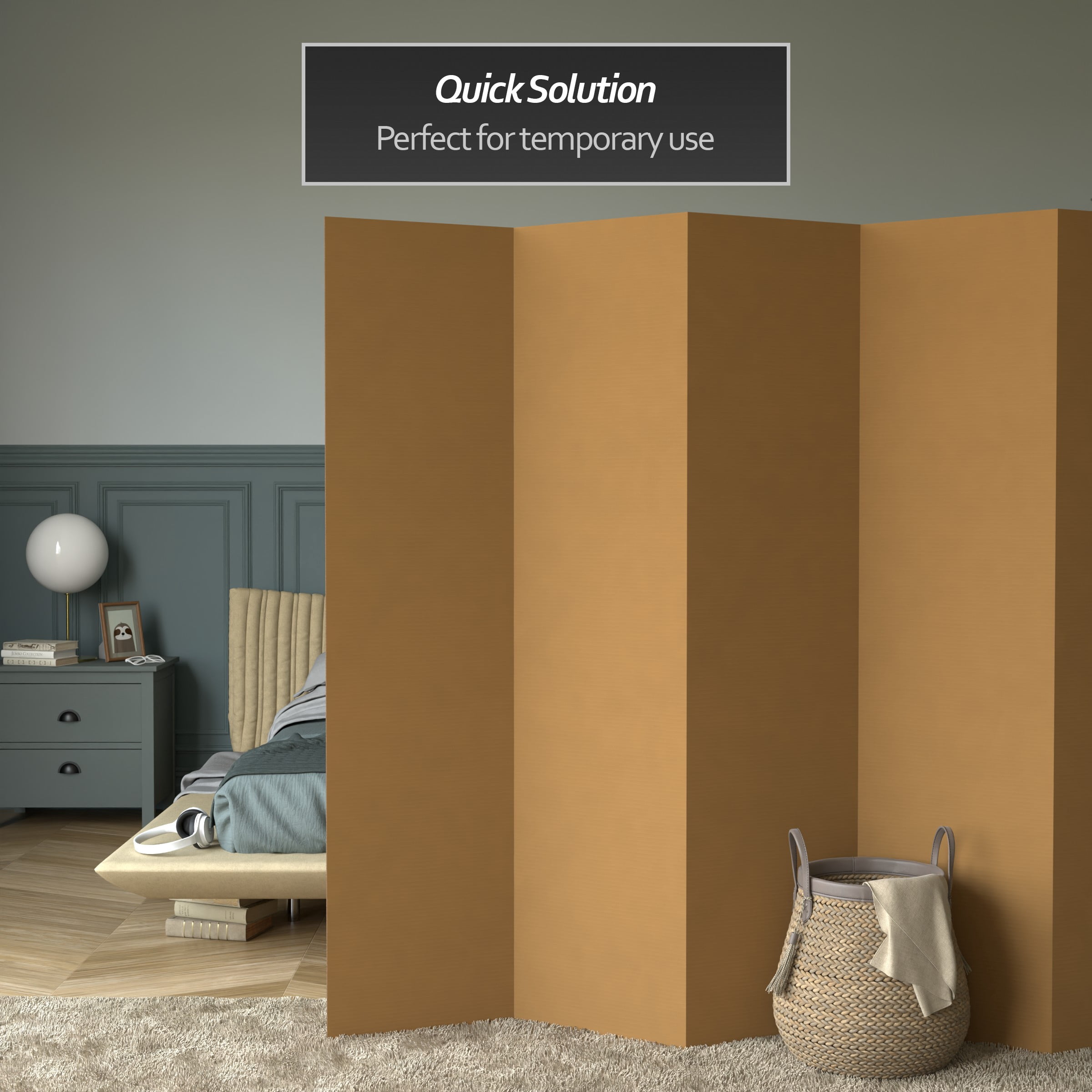 6 ft. Tall Plain Brown Cardboard Privacy Screen Room Divider - 6 Panel