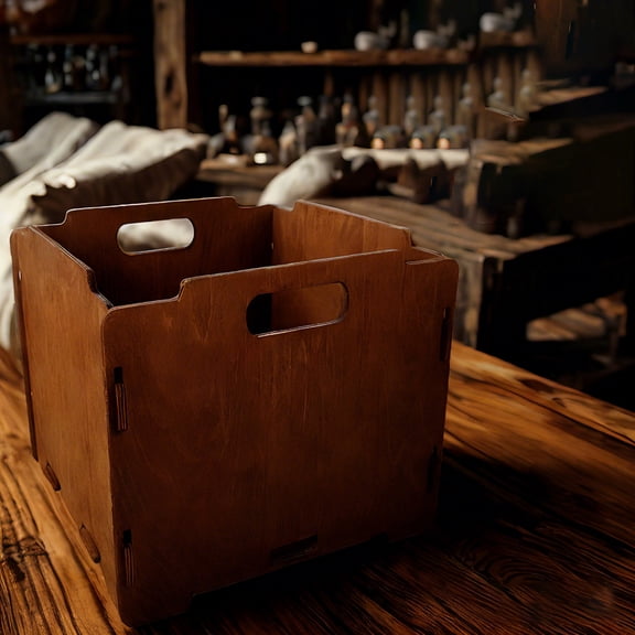 Solid Wood Foldable Storage Basket,Stackable Wooden Crate with Handles for Home Organization,Easy Assembly Decorative Wood Bin,13.6 in x 13.6 in x 12 in,1PC