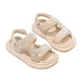 thumbnail image 1 of GiLiling Girls Sandals, Rhinestone-Embellished Hook-and-Loop Quarter Strap Open Toe Platform Sandals, Non-Slip Rubber Sole Summer Shoes (Beige, 7-8 Years), 1 of 7