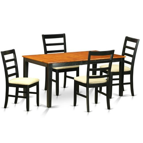 Dining Room Set Table with Leaf & 4 Chairs, Black & Cherry - 5 Piece